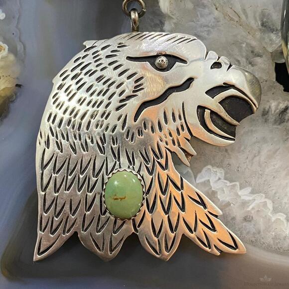 Tommy & Rosita Singer Sterling Silver Green Turquoise Overlay Eagle Pendant - Picture 6 of 10